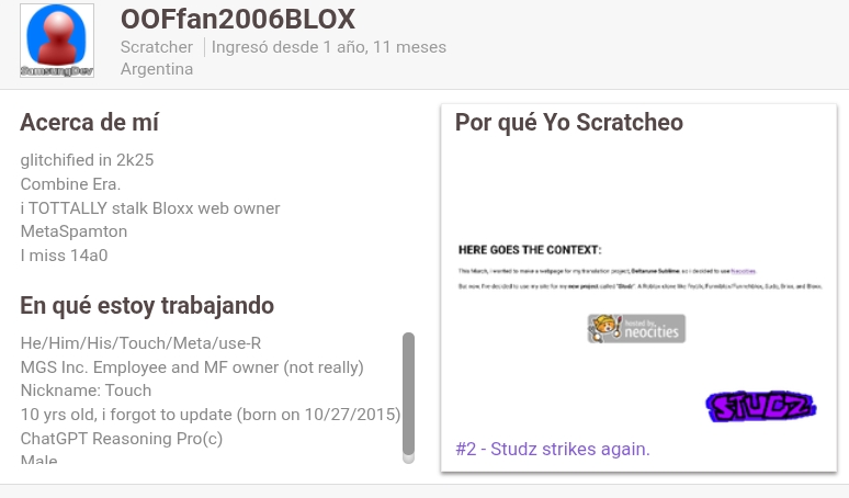 Scratch user OOFfan2006BLOX.